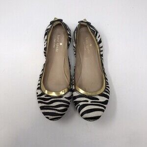 Kate Spade New York Gold Trim Calf Hair Flats Animal Print Skip on Shoes Sz 7.5